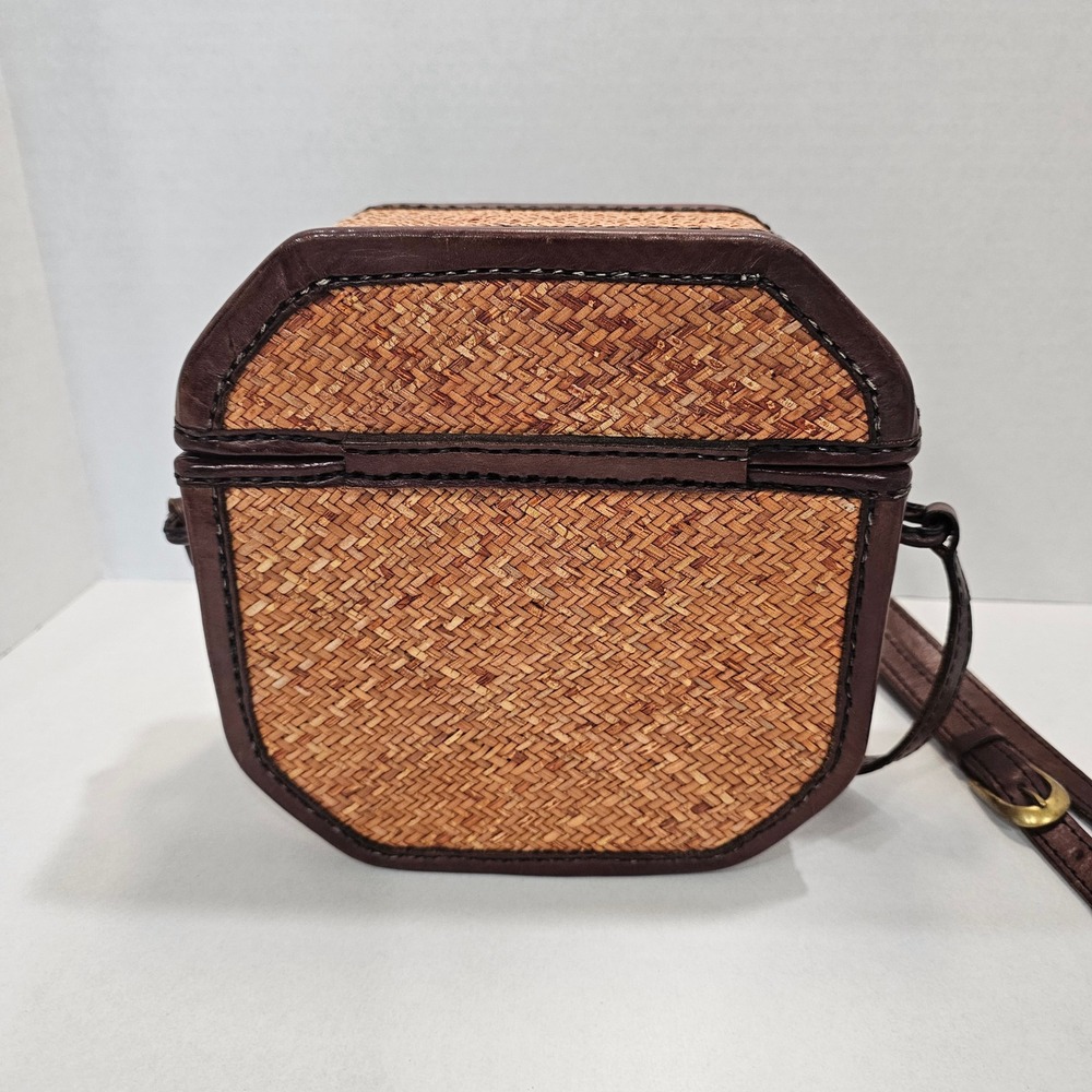 Island Imports Woven Straw Leather Crossbody Bag Vintage Hardshell Purse - Picture 6 of 14